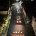 Trabajos nocturnos de repavimentación en calle Arista en el Centro de Salinas Victoria NL